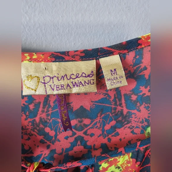 Princess Vera Wang Womens Size M Dolman Sleeve Blouson Sheer Abstract Floral Top - Picture 5 of 12